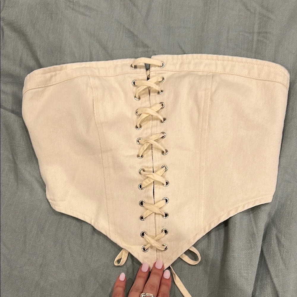 WHITE FOX Beige Lace-Up Corset Top